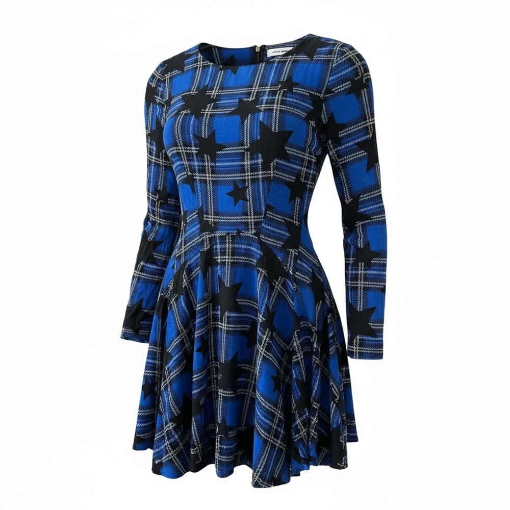 Style London Blue Plaid with Stars Skater Dress size Medium